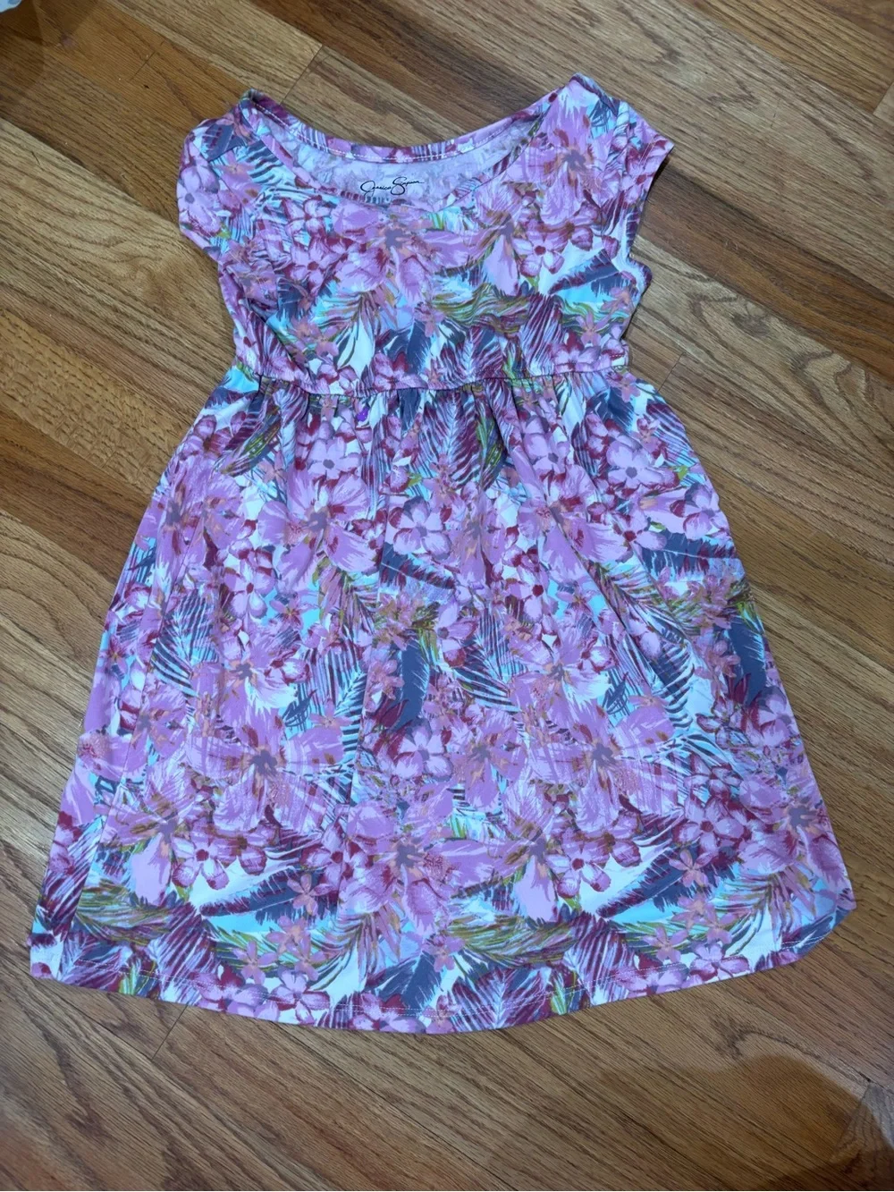 Jessica Simpson Girls' Pink Floral Cap Sleeve Dress 6
